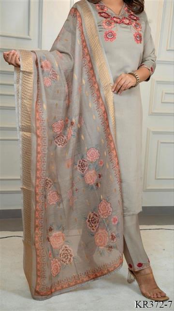 Premium Wear Roman Silk Embroidery Work Top Pent
