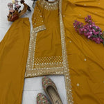 Natural Crepe Fabric With Embroidery Sequins Work Top Sharara
