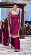Natural Crepe Fabric With Embroidery Sequins Work Top Sharara