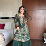 Green Color Faux georgette Embroidery Work Kurti