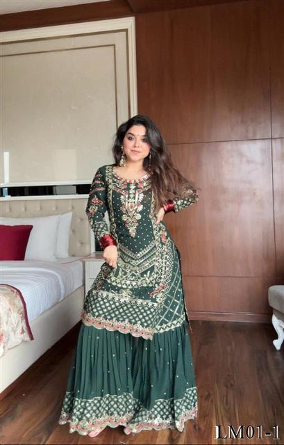 Green Color Faux georgette Embroidery Work Kurti