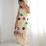 Beautifull White Color Khadi cotton Mirror Work Top Dhoti
