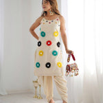 Beautifull White Color Khadi cotton Mirror Work Top Dhoti