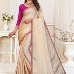 Beige Color Chinon Embroidery Work Saree