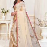 Beige Color Chinon Embroidery Work Saree