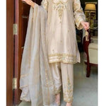 Cream Color Natural Silk With Embroidery Work Top Plazzo