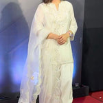 White Color Heavy Natural Silk Embroidery Work Top Plazzo