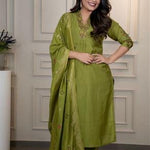 Mahendi Color Premium Roamn Silk Embroidery Work Top Pent