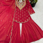 Heavy Shimar Silk Top Palazzo Set with Embroidery & Sequin Work