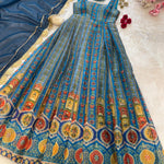 Blue Color Pure Jimmy Organza Silk With Digital Print Gown