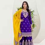 Chinon Fabric with Embroidery Sequience Coding Work Top Sharara
