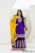 Chinon Fabric with Embroidery Sequience Coding Work Top Sharara