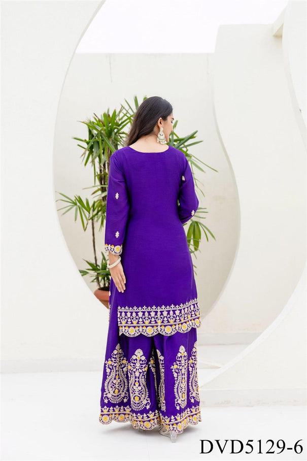 Chinon Fabric with Embroidery Sequience Coding Work Top Sharara