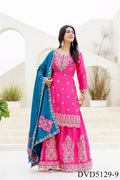Chinon Fabric with Embroidery Sequience Coding Work Top Sharara
