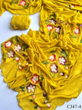 Beautifull Faux Georgette Hand Print Work Saree