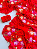 Beautifull Faux Georgette Hand Print Work Saree