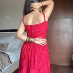 Red Color French Creap emroidery Work Blouse Skirt