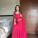 Red Color French Creap emroidery Work Blouse Skirt