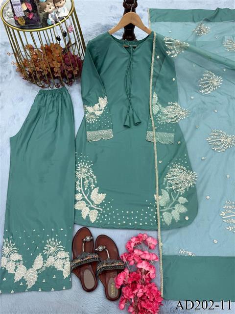 Pure Natural Crape Silk Embroidery Work Top Plazzo