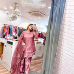 Pure Natural Crape Silk Embroidery Work Top Plazzo