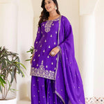 Chinon Silk Embroidery Sequience Work Top Sharara