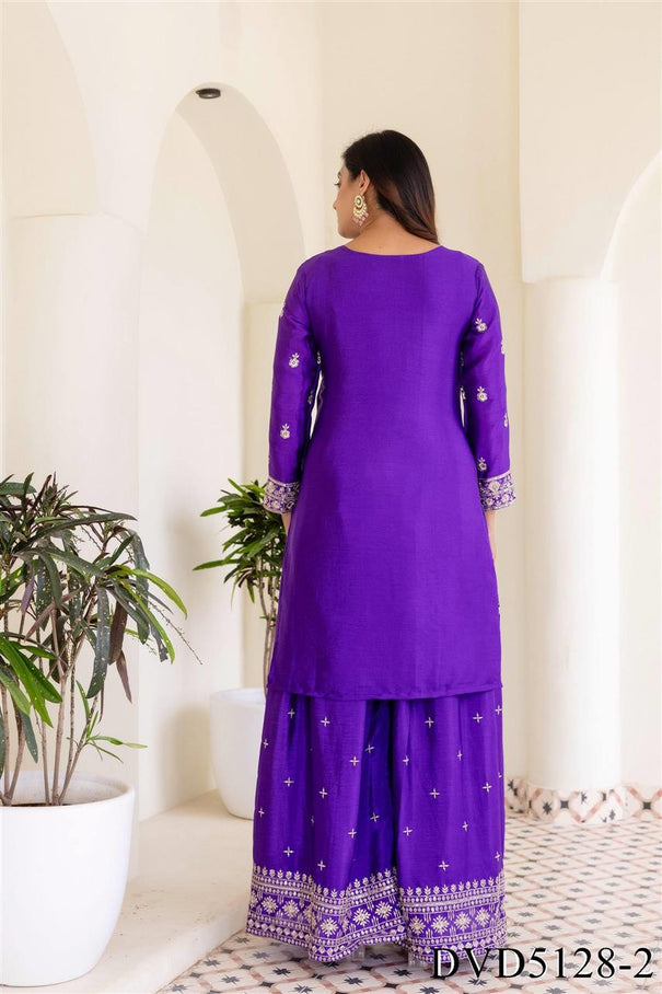 Chinon Silk Embroidery Sequience Work Top Sharara