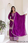 Chinon Silk Embroidery Sequience Work Top Sharara