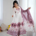 White Color Organza Silk Fancy Work gown