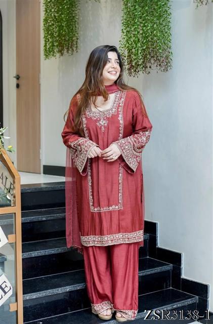 Beautifull German Chiffon Embroidery Work Top Pent