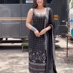 Black Color Foux Georgette Sequience Work Top Pent