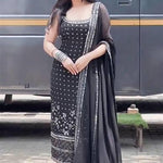 Black Color Foux Georgette Sequience Work Top Pent