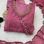Pink Color Faux Georgette Hand Work Gown