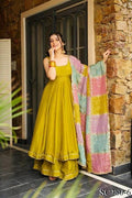 Chinnon Silk With Plain Work And Full Stitched Anarakali Gown