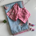 Sky Blue Color Premium Organza Butterfly Work Saree