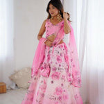 Pink Color Organza Silk With Digital Printed Work Lehenga