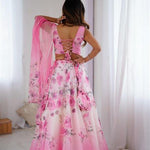 Pink Color Organza Silk With Digital Printed Work Lehenga