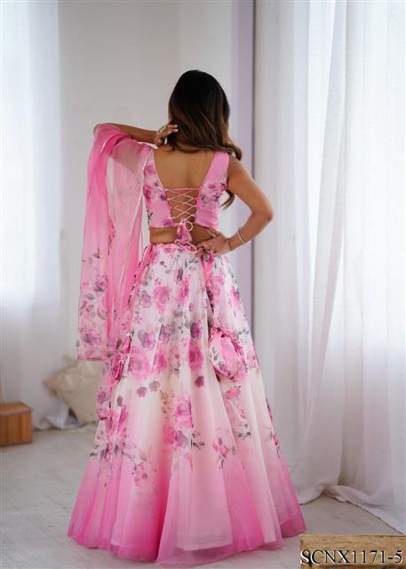 Pink Color Organza Silk With Digital Printed Work Lehenga