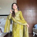 Violate Color Chinon Sequience Embroidery Work Kurti Pent