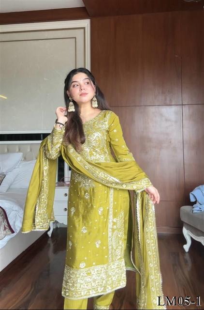 Violate Color Chinon Sequience Embroidery Work Kurti Pent