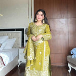 Violate Color Chinon Sequience Embroidery Work Kurti Pent