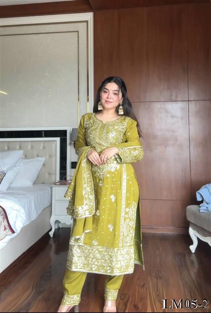 Violate Color Chinon Sequience Embroidery Work Kurti Pent
