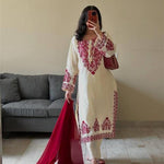 White Color Roamn Silk With Embroiery Work Top Pent