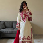 White Color Roamn Silk With Embroiery Work Top Pent