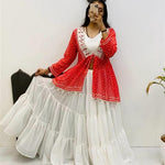 Red And White Color Georgette With Real Mirror Work Koti Lehenga