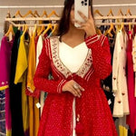 Red And White Color Georgette With Real Mirror Work Koti Lehenga