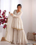 White Color Mal Chanderi Fabric With Mirror Work Top Sharara