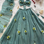 Sky Blue Color Fandy Crush HandPrint Work Lehenga
