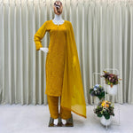 Yellow Color Georgette Embroidery Work Top Pent