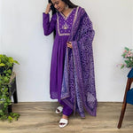 Purple Color Pure Mul Fabric With Hand Work Gown
