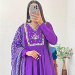 Purple Color Pure Mul Fabric With Hand Work Gown
